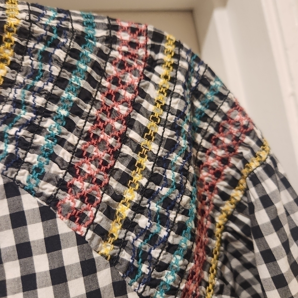 MADEWELL black and white gingham embroidered detail top with waist tie - Picture 5 of 15